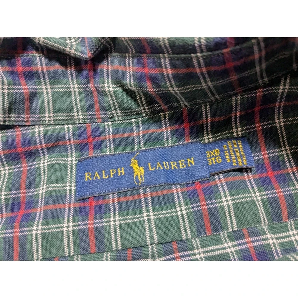 POLO Ralph Lauren Big‎ Men 3XB Blue Green Plaid Long Sleeve Button Shirt